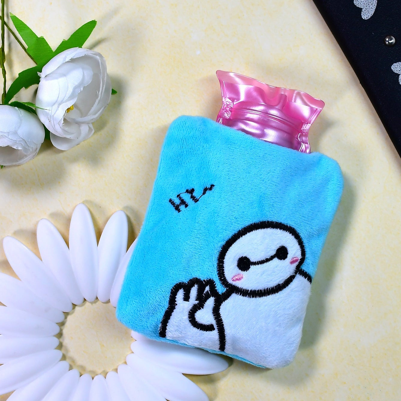 Blue Baymax Small Hot Water Bag with Cover for Pain Relief