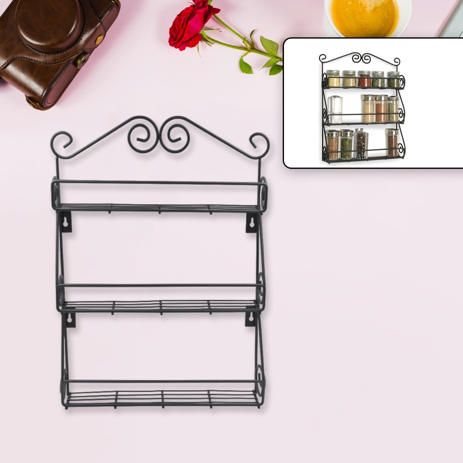 Wall Mounted Iron Shelf with 3 Racks