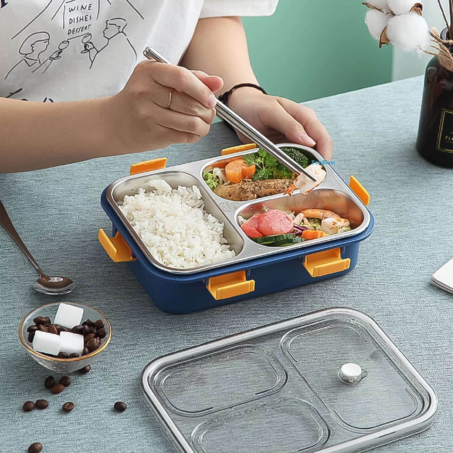 3-Compartment Steel Lunch Box Set