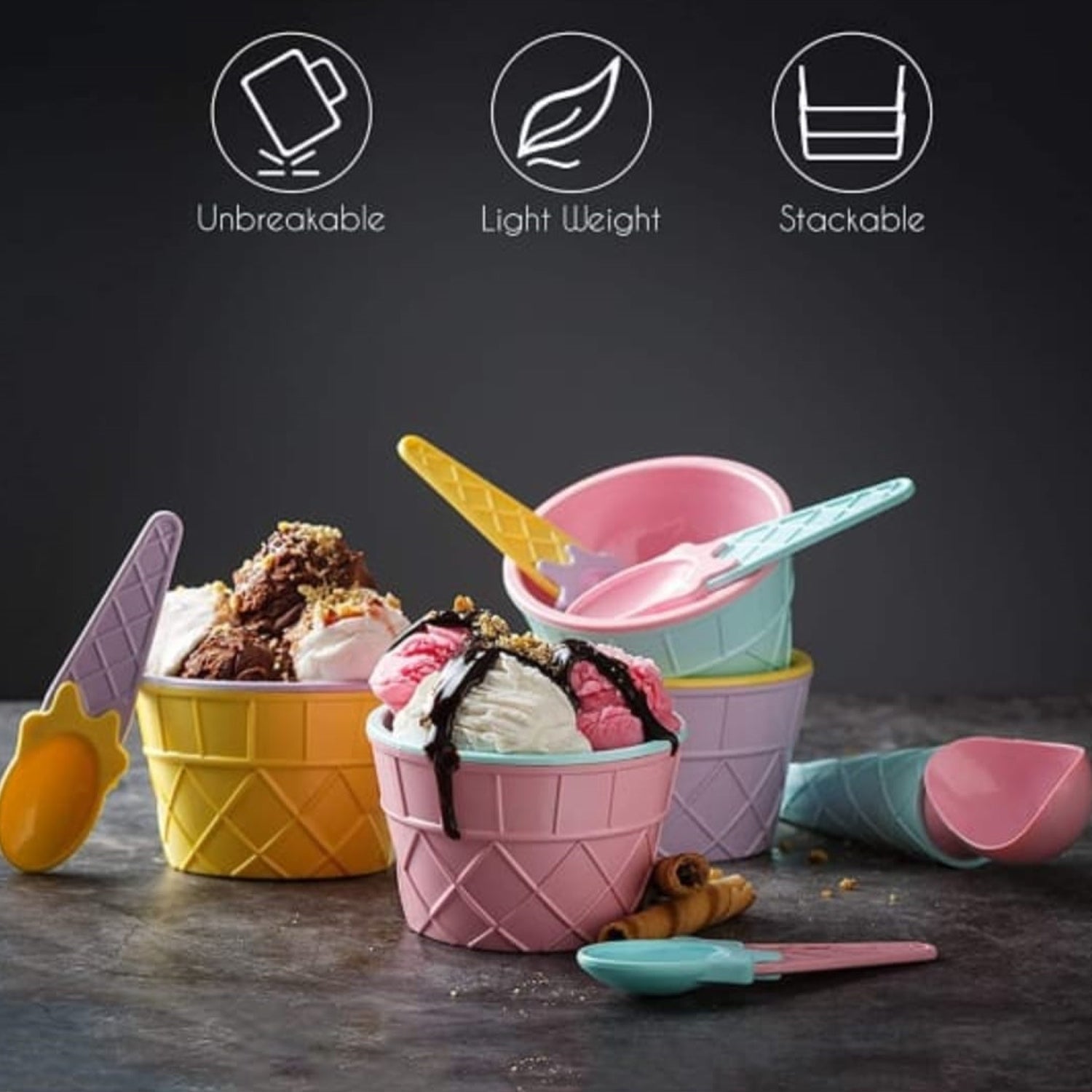 Ice Cream Waffle Bowl Set - 6-Piece