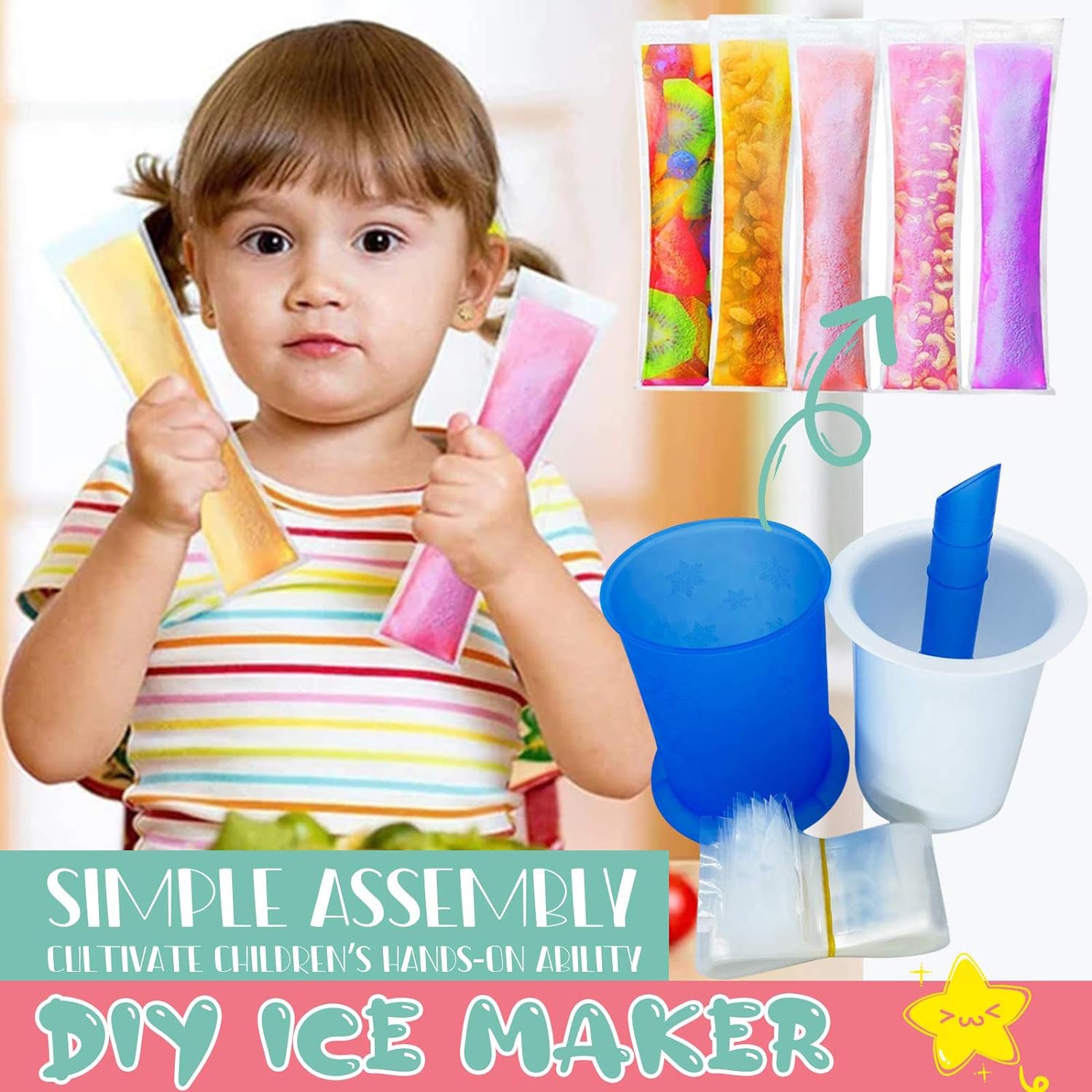 Manual Popsicle Maker with Reusable Molds