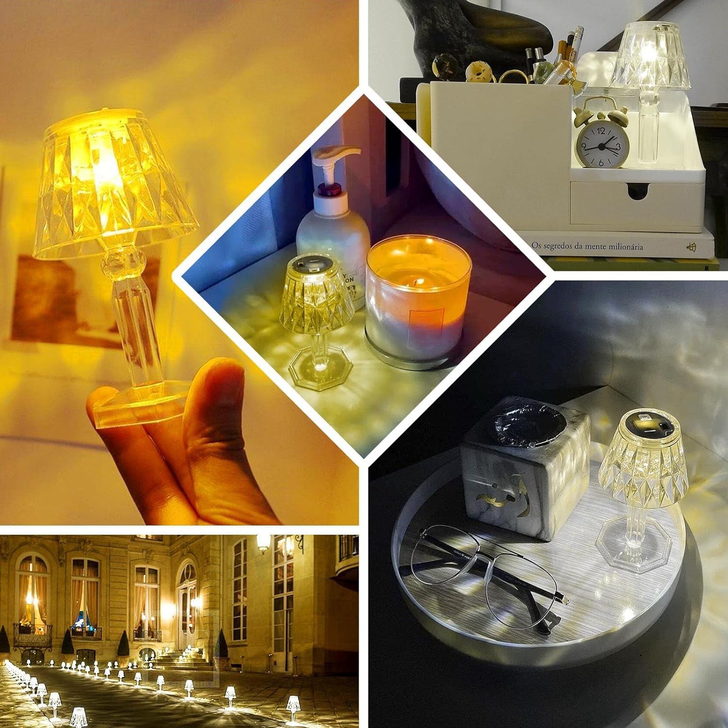 Large Acrylic Crystal LED Desk Lamp - Set of 2