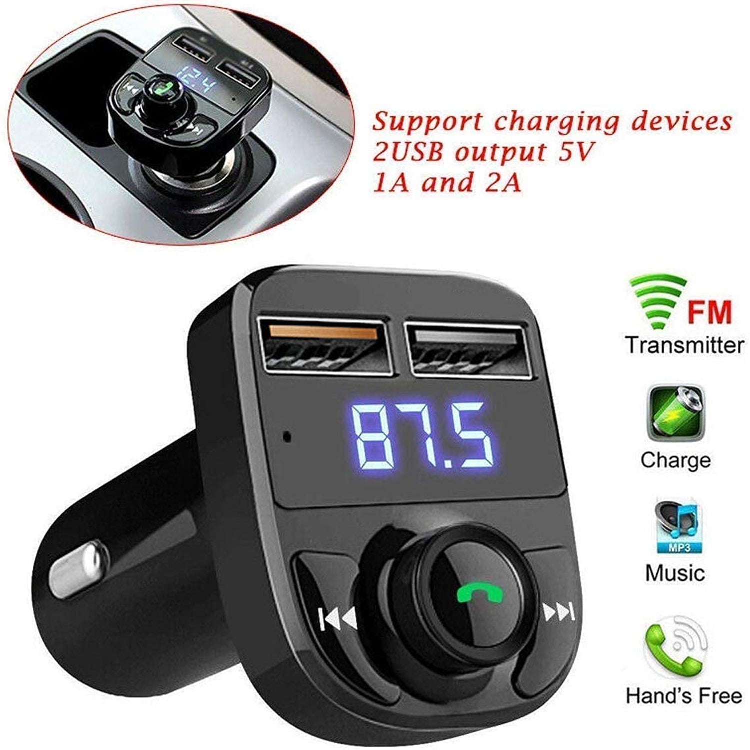 Dual USB Bluetooth FM Charging Adapter
