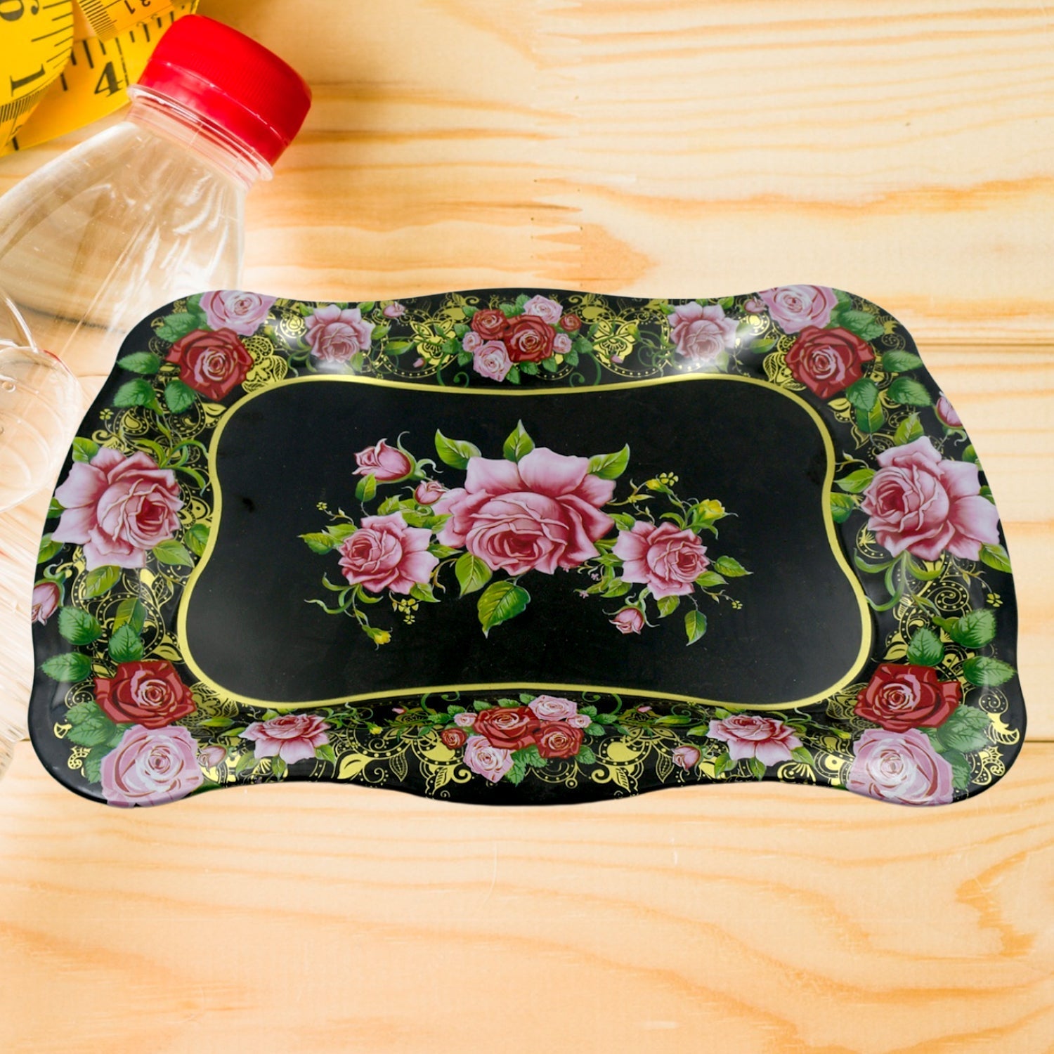 Floral Stainless Steel Serving Tray 18"