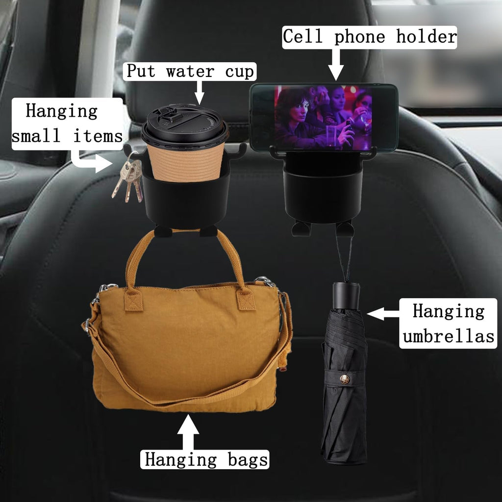3-in-1 Car Headrest Organizer & Cupholder -  Set of 2