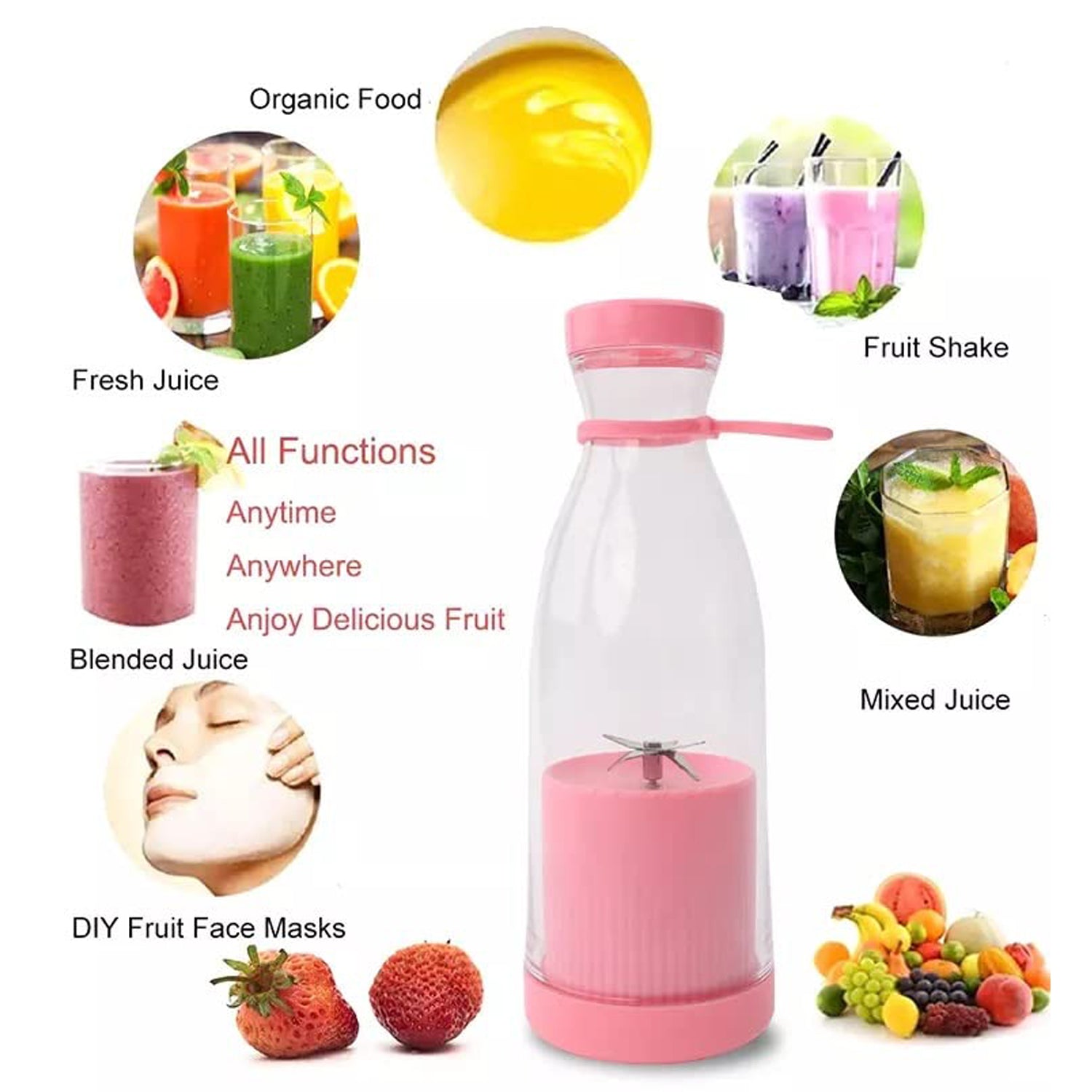 Portable Smoothie Blender 420ml - Multicolor