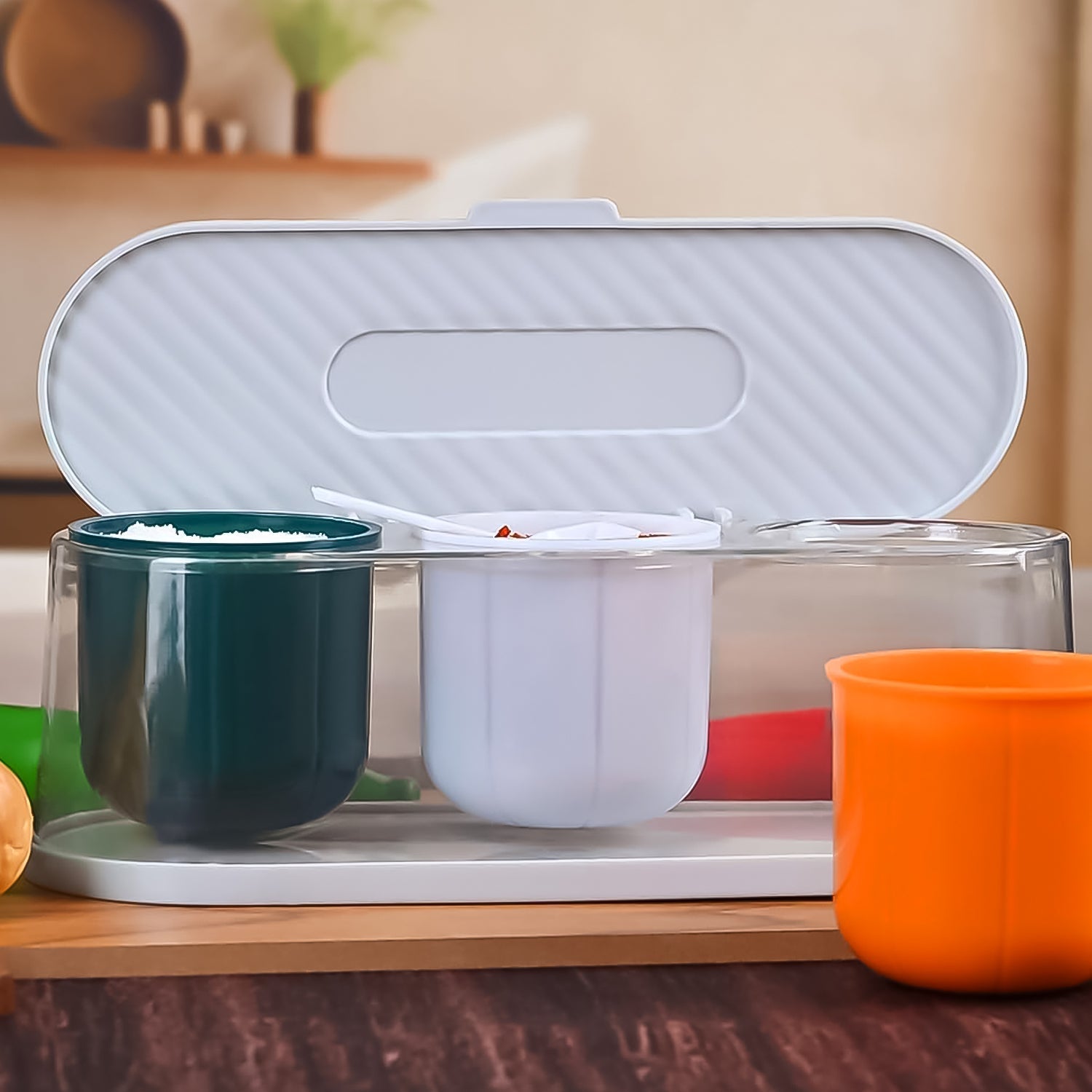 3-Grid Masala Box with Spoon