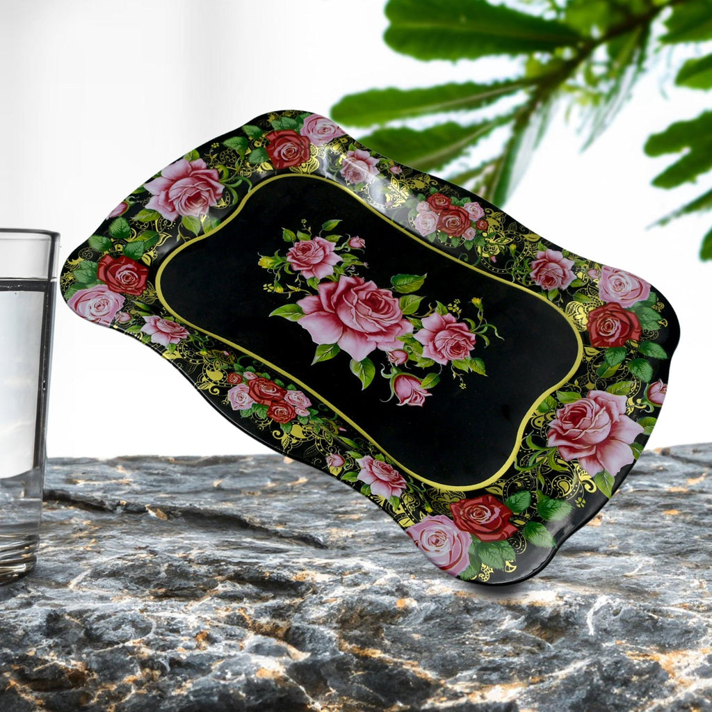 Floral Stainless Steel Serving Tray 18"
