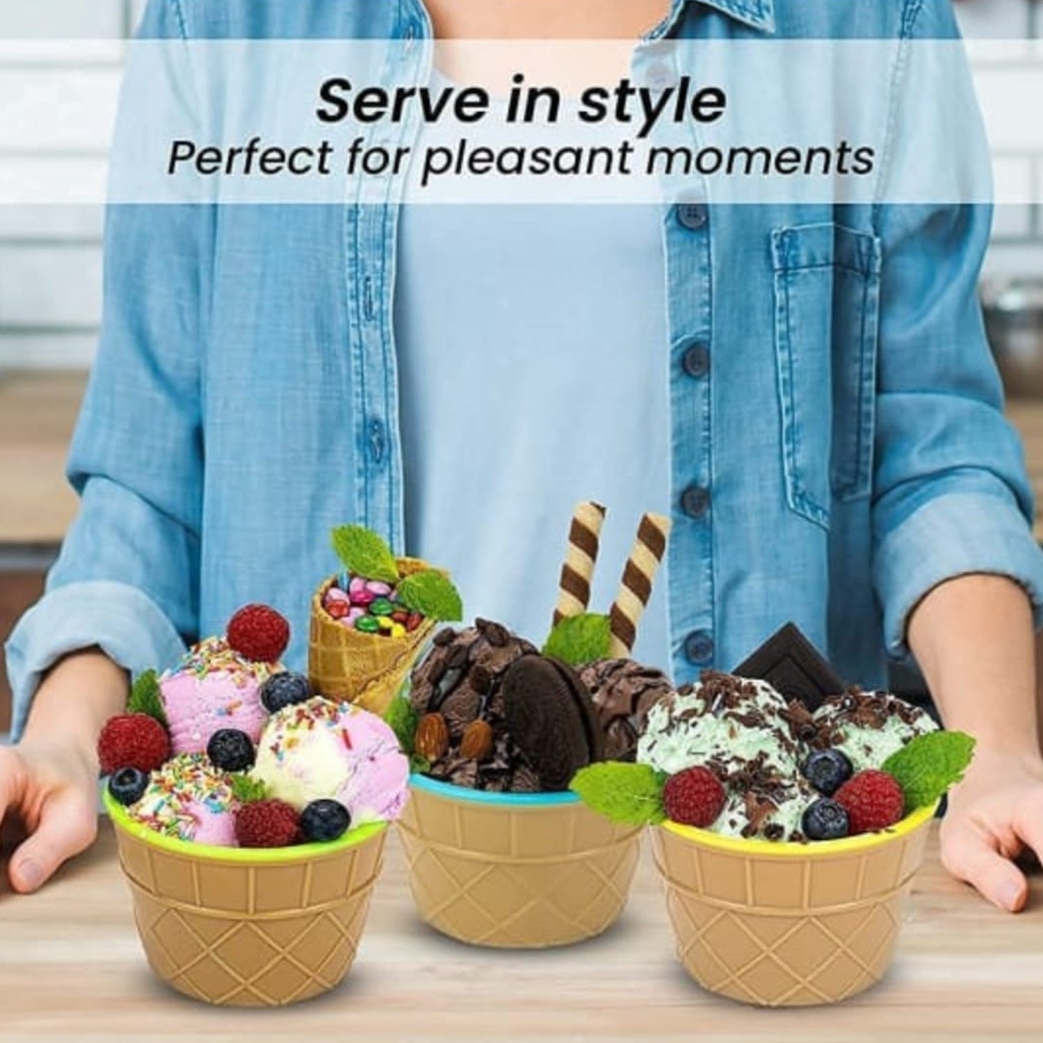 Ice Cream Waffle Bowl Set - 6-Piece