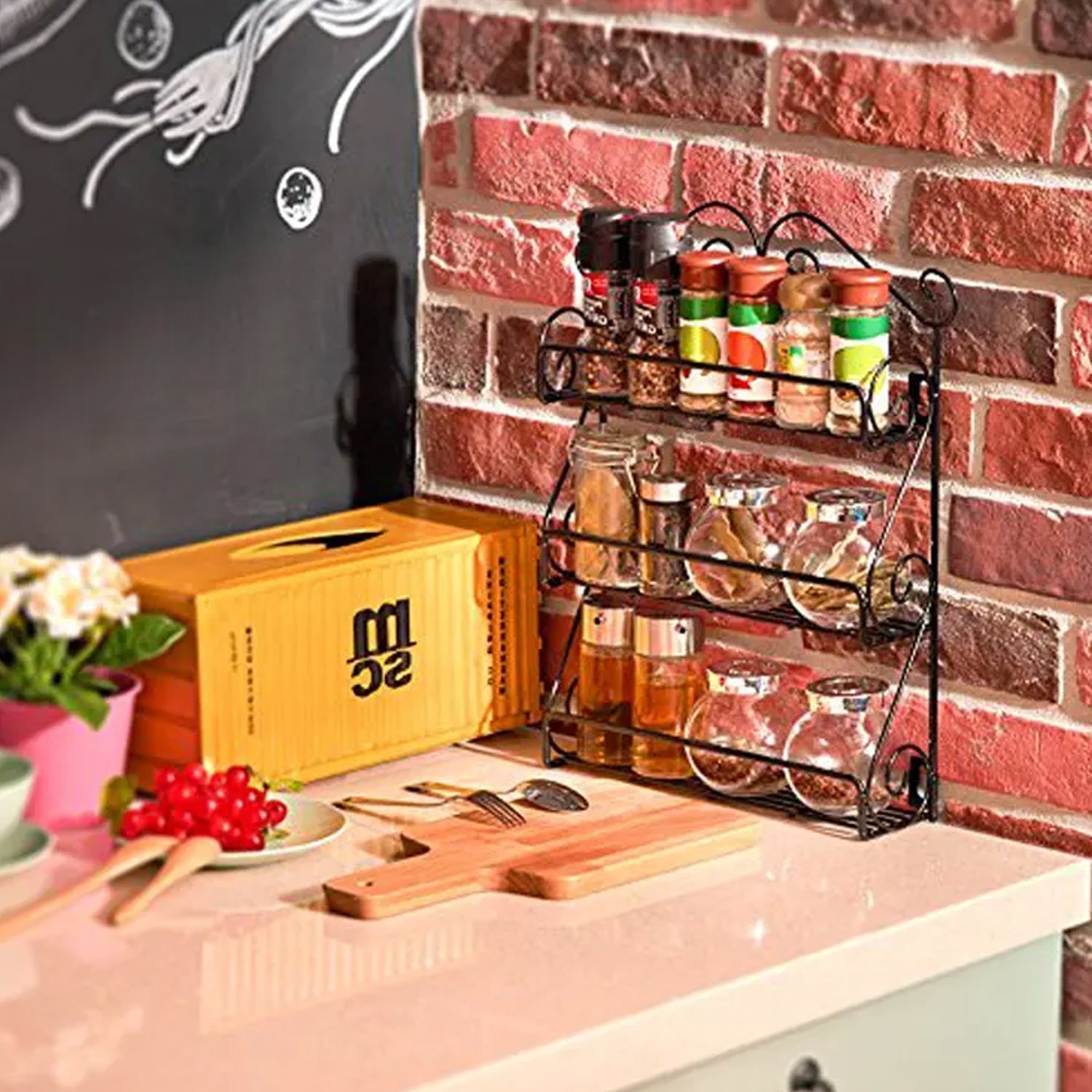 Wall Mounted Iron Shelf with 3 Racks