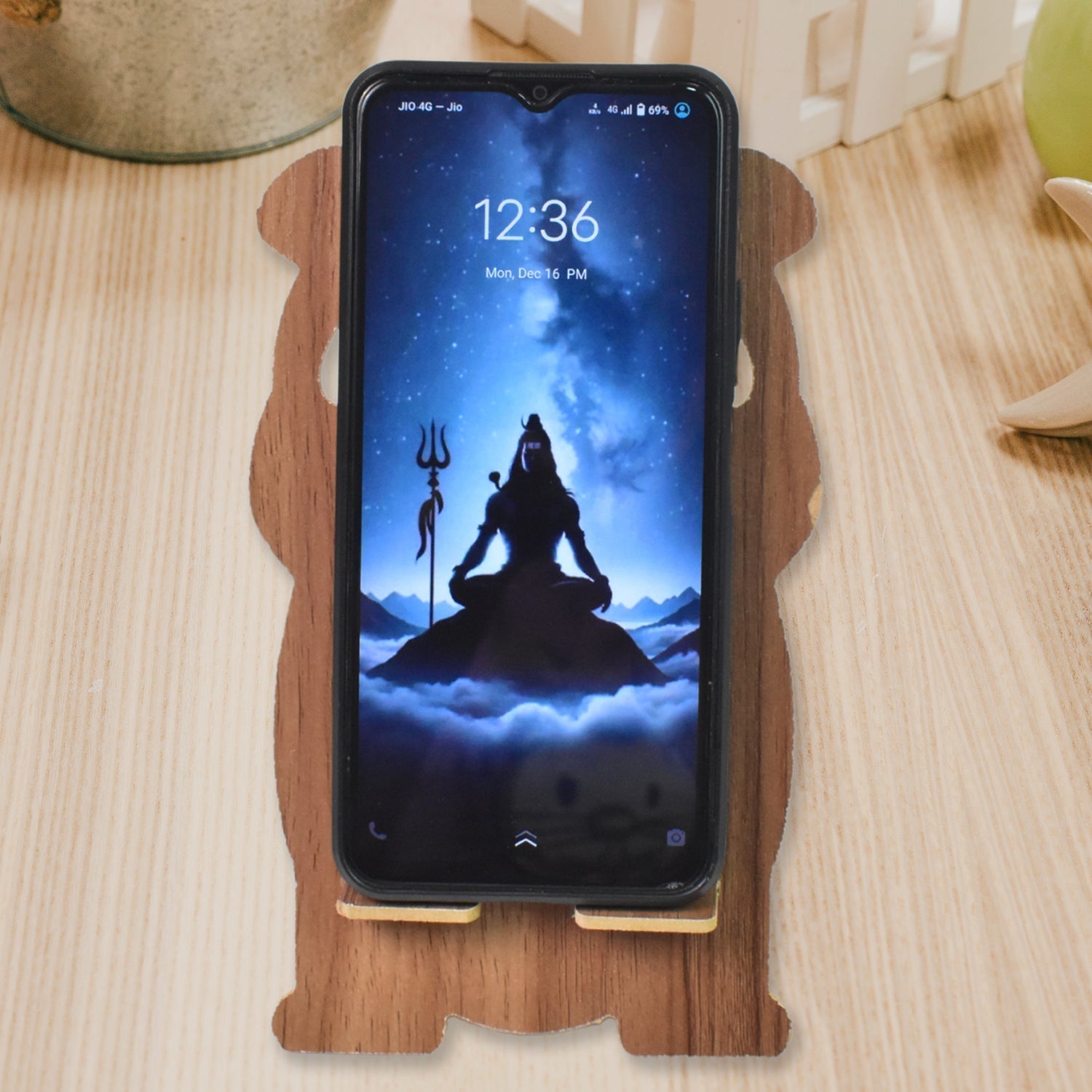 Wooden Mobile Stand with Cartoon Design