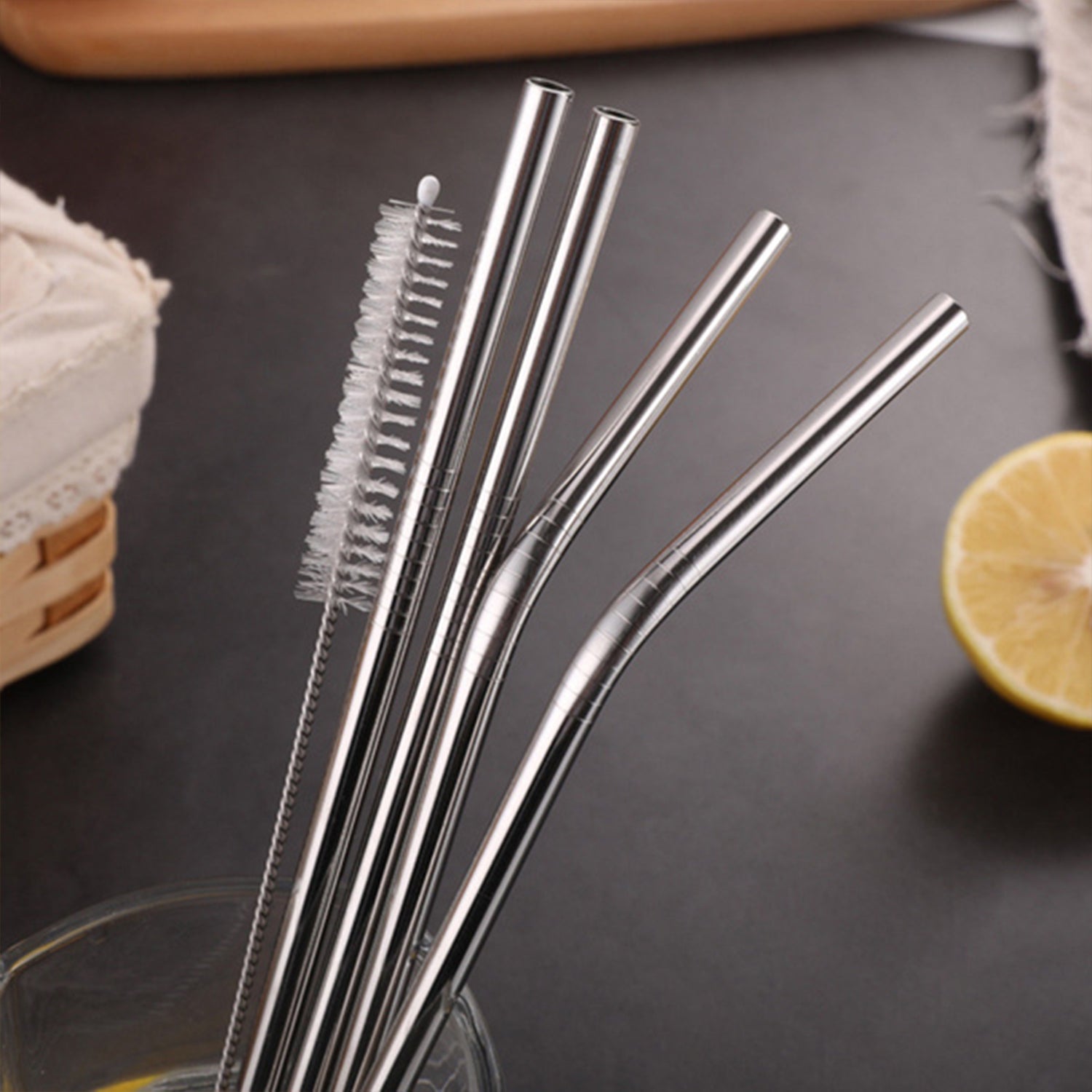 Stainless Steel Straw Set (4 Straws + 1 Brush)
