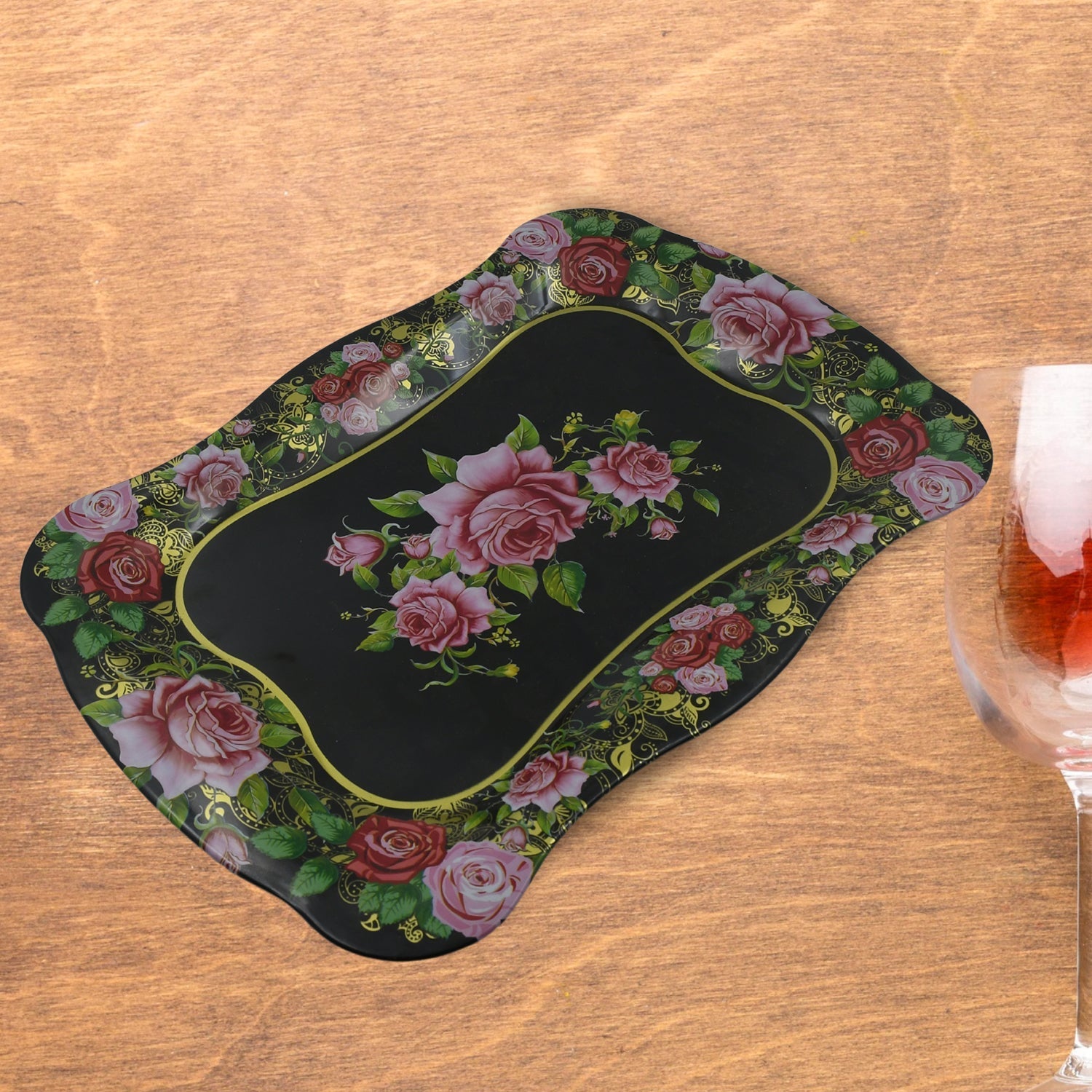 Floral Stainless Steel Serving Tray 18"