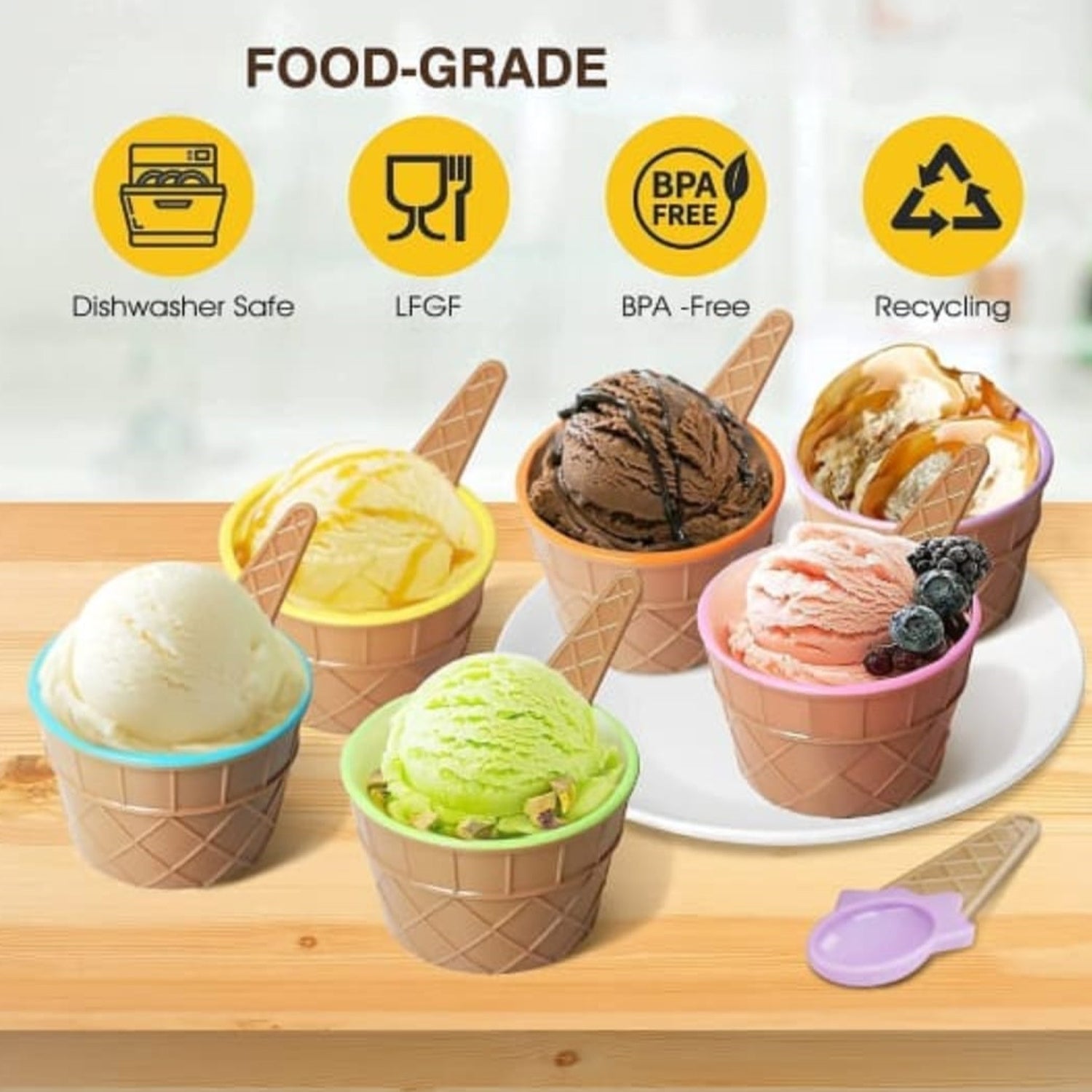 Ice Cream Waffle Bowl Set - 6-Piece
