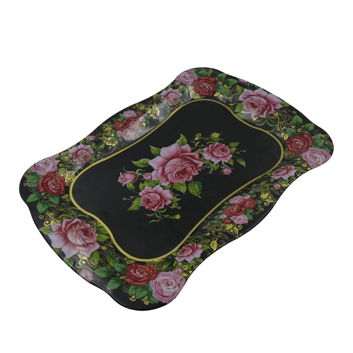 Floral Stainless Steel Serving Tray 18"
