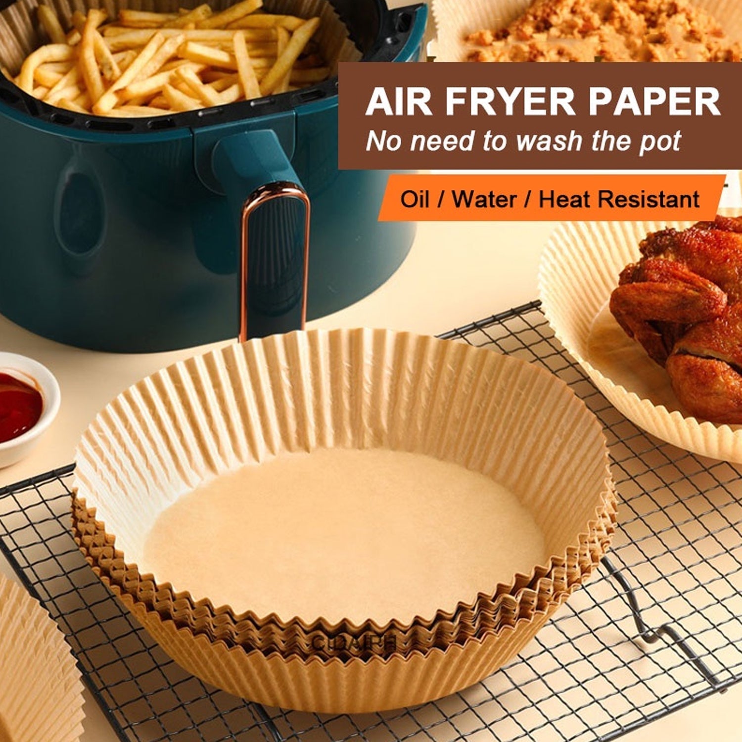 Round Air Fryer Paper Liners - 50-Piece
