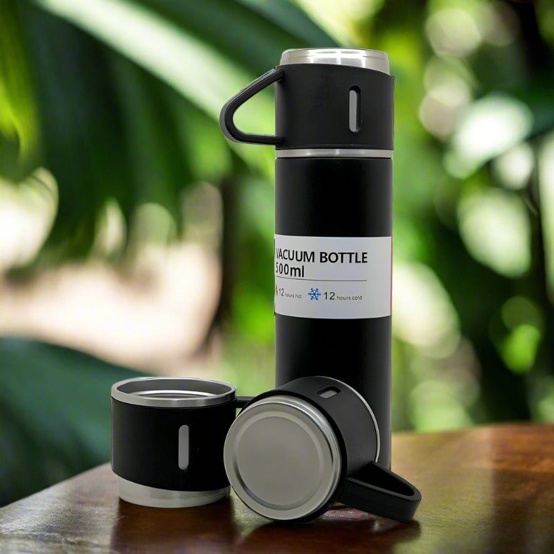Stainless Steel Flask Set with 3 Cups - 500ml