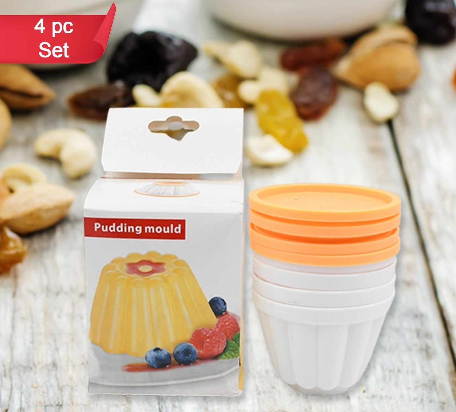 Custard and jelly molds with lids for ice creams and desserts.