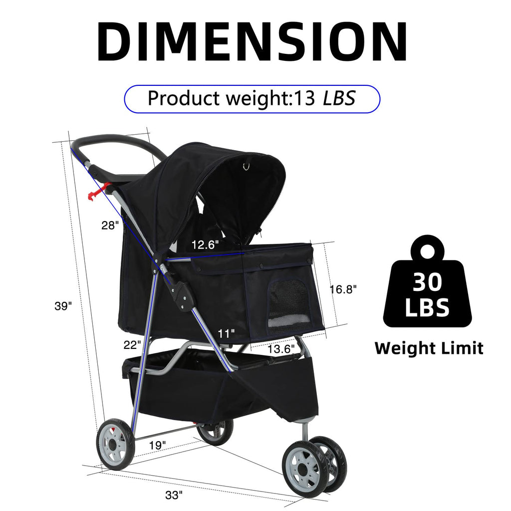 3-Wheel Foldable Pet Dog Stroller