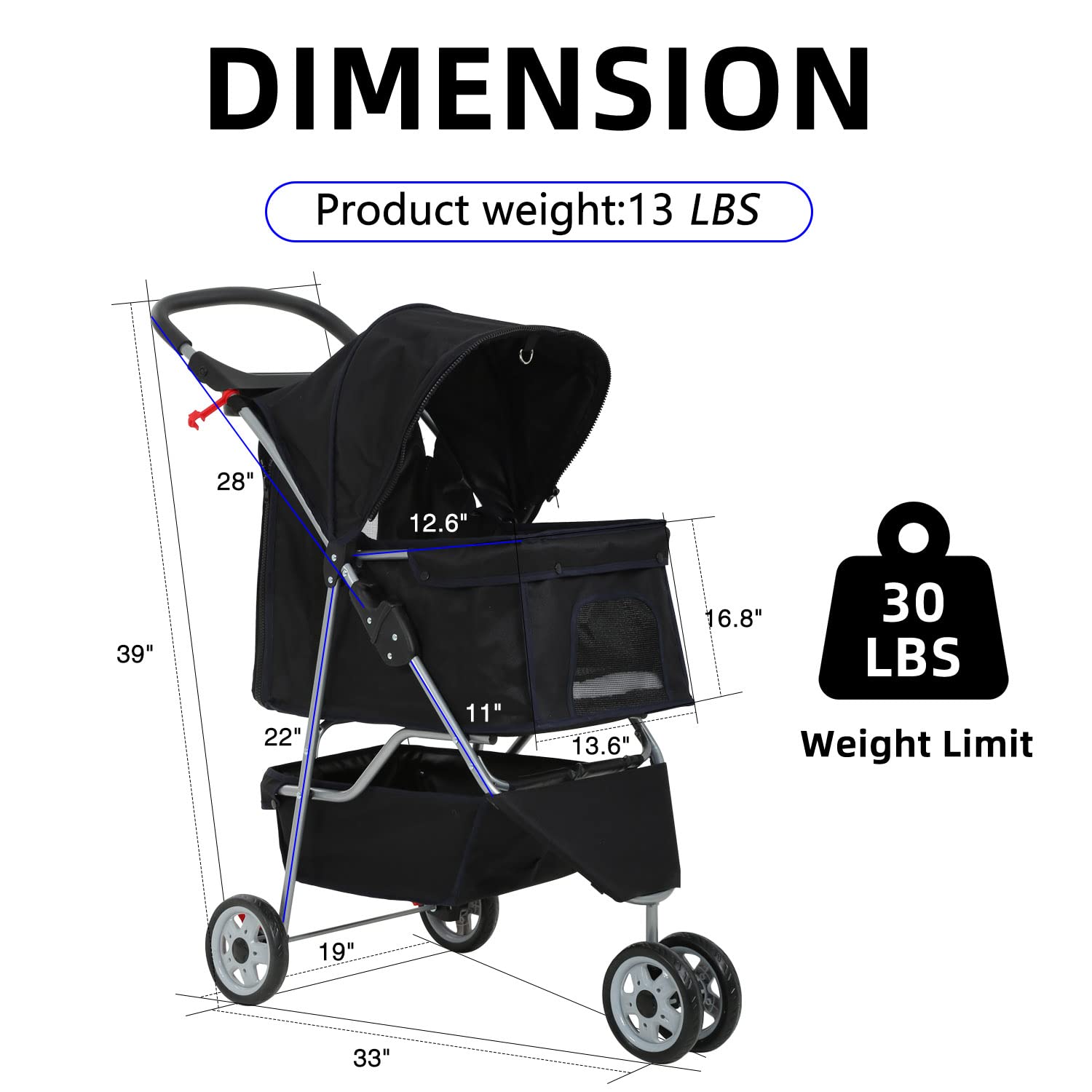 3-Wheel Foldable Pet Dog Stroller