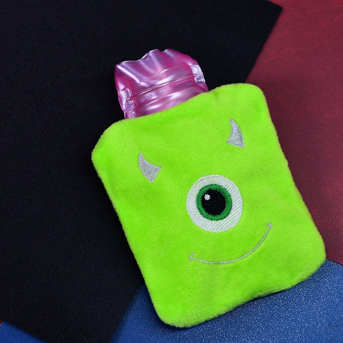 Green One-Eyed Monster Print Small Hot Water Bag with Cover for Pain Relief