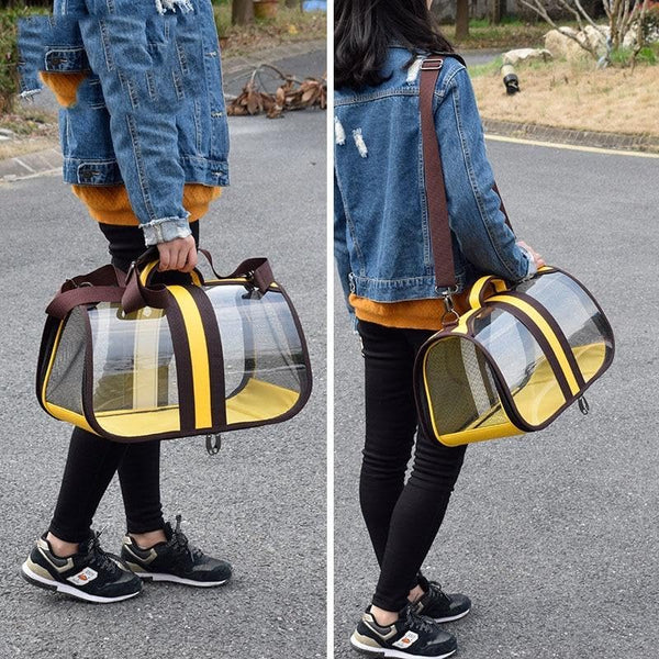 Transparent Foldable Carrier for Pets - Red