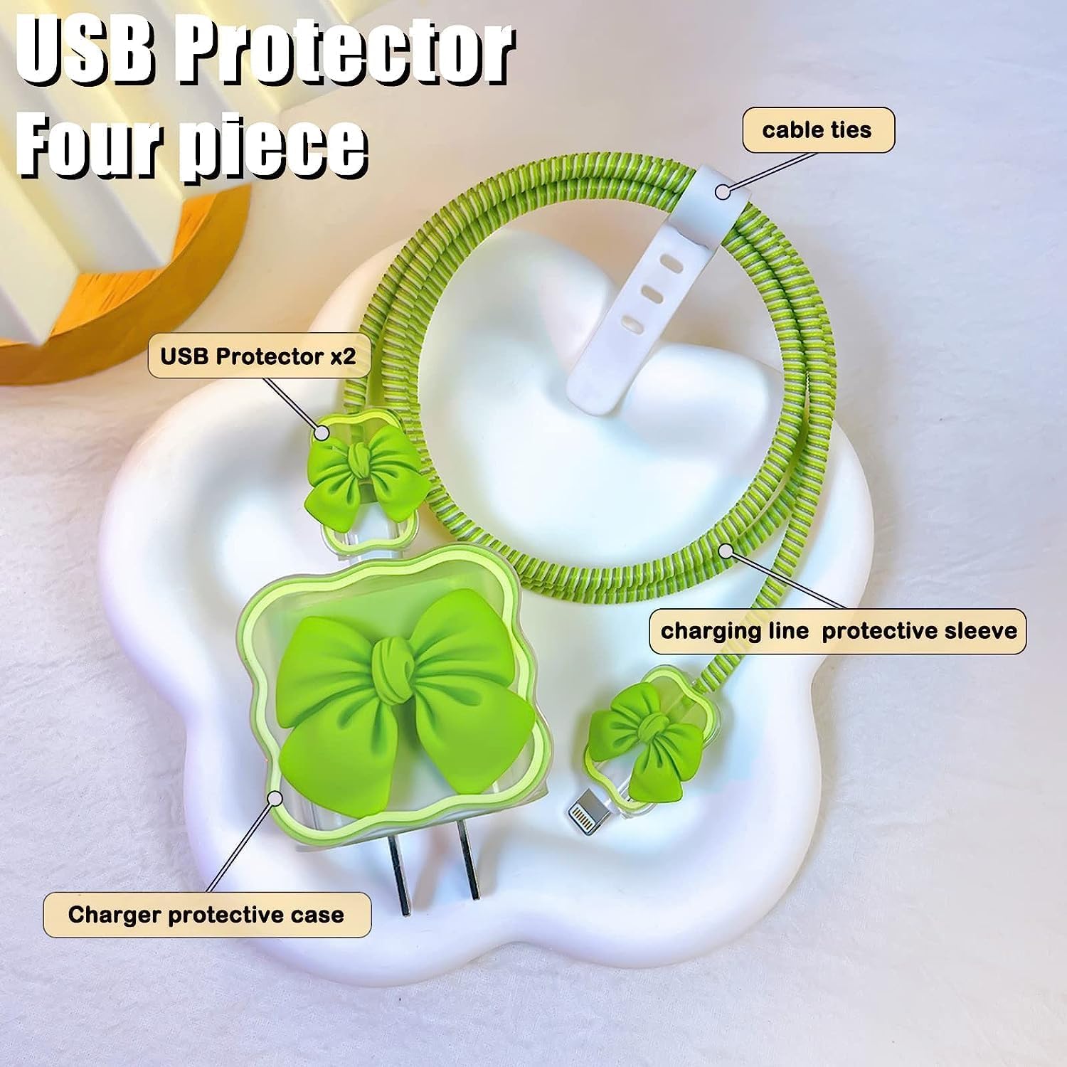 iPhone Charger Protector – Bella Bow 'Green'