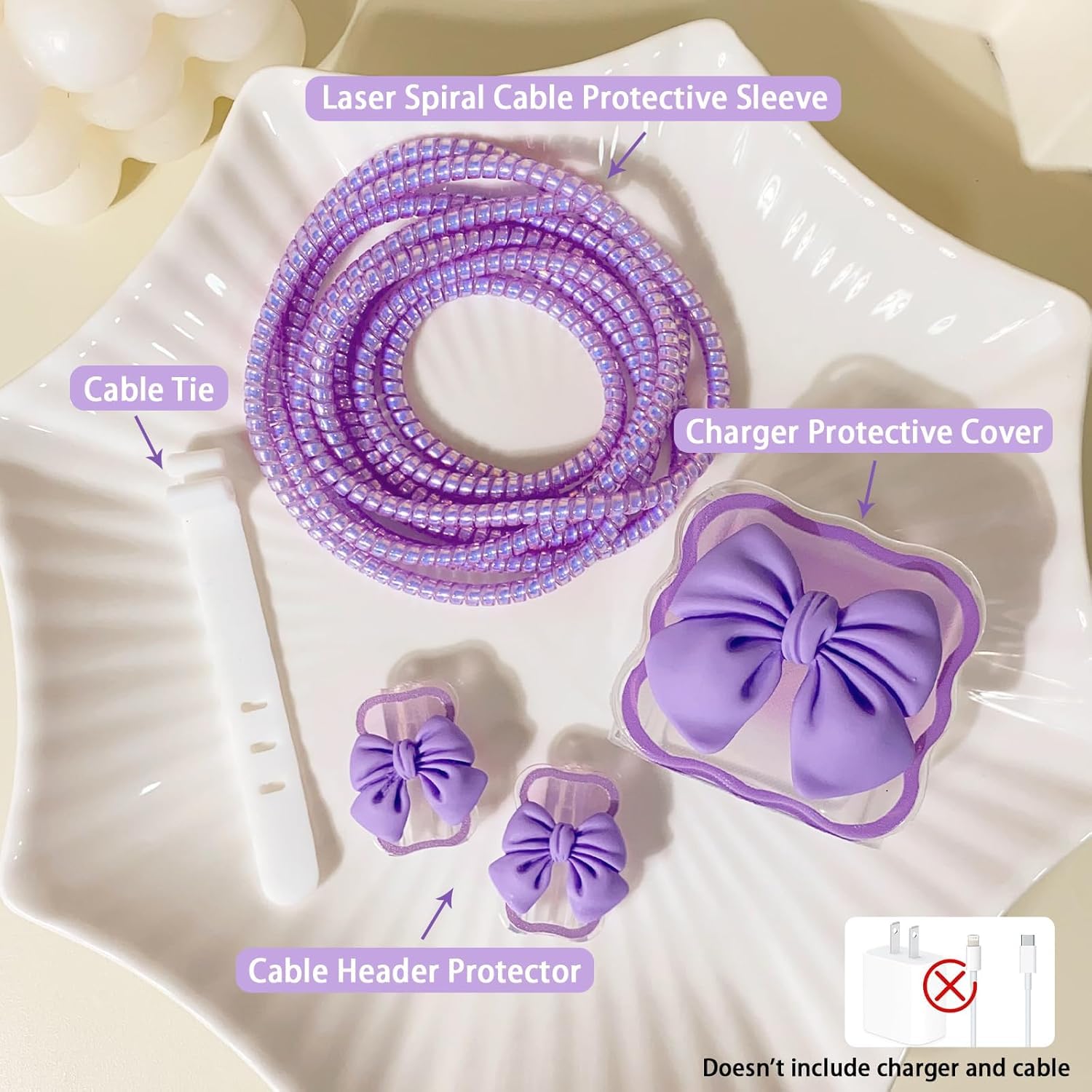 iPhone Charger Protector – Bella Bow 'Purple'