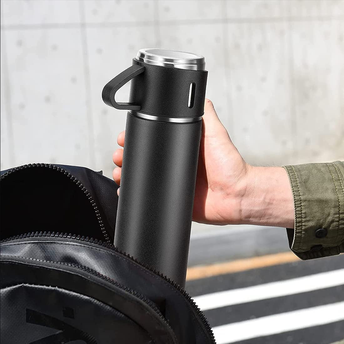 Stainless Steel Flask Set with 3 Cups - 500ml