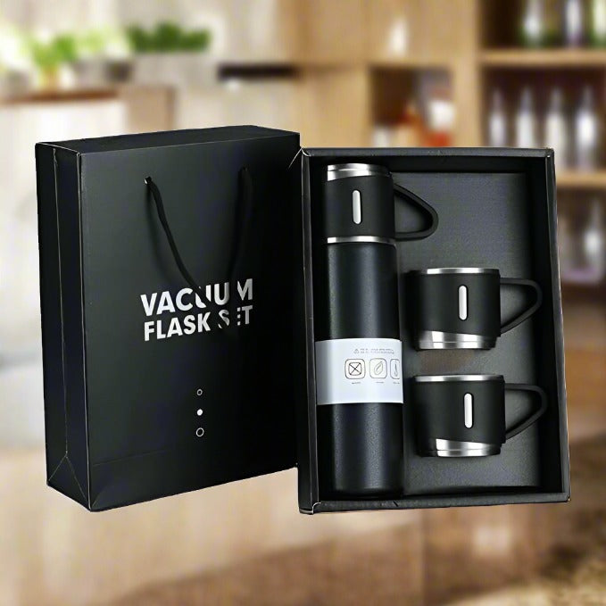 Stainless Steel Flask Set with 3 Cups - 500ml