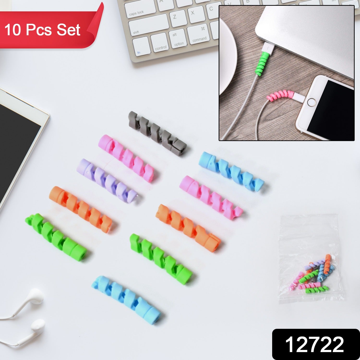 Spiral Cable Protector for Charging Cords - Pack of 10