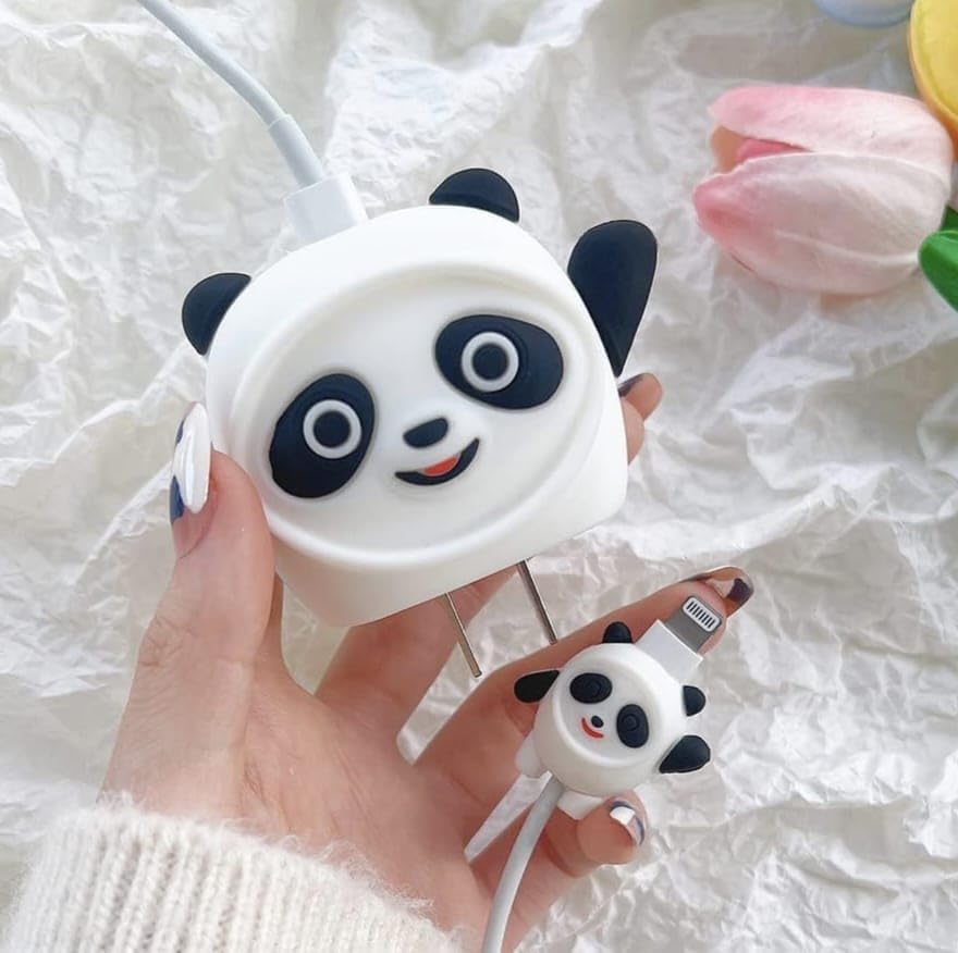 iPhone Charger Protector – White Panda