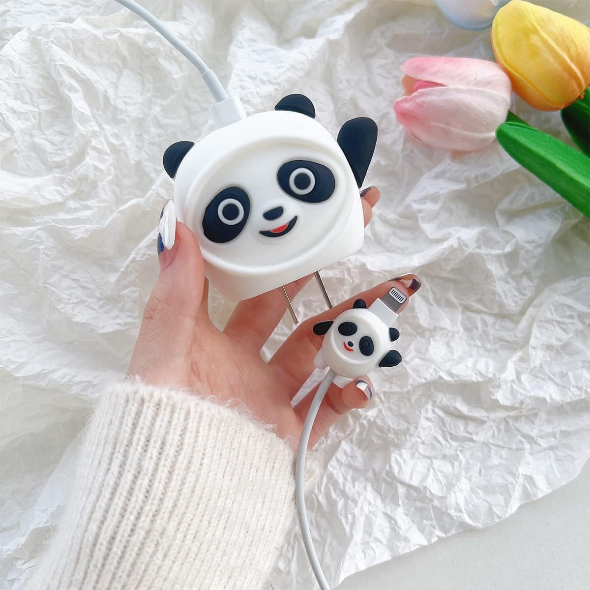 iPhone Charger Protector – White Panda