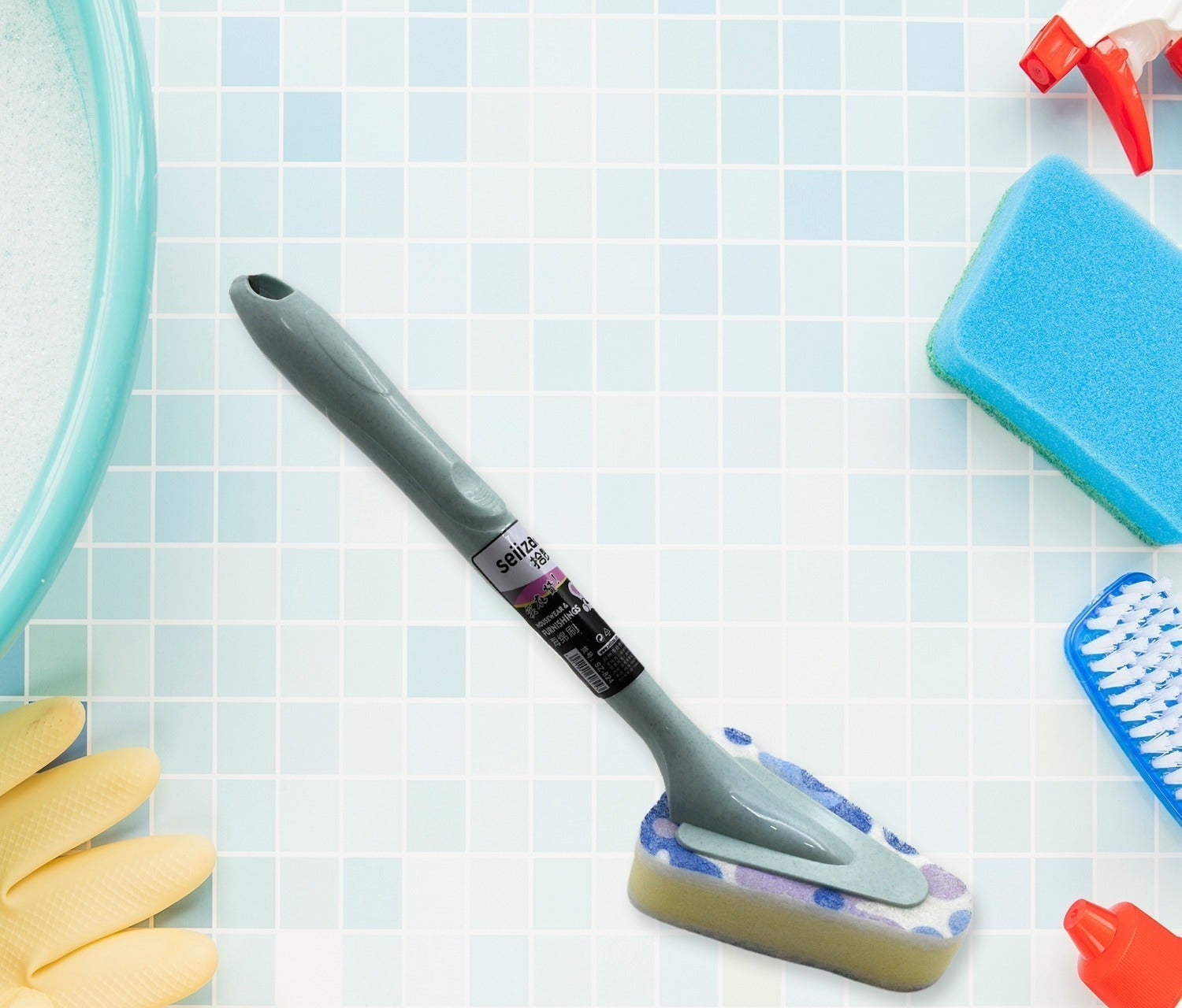 Multifunctional bathroom brush with long handle