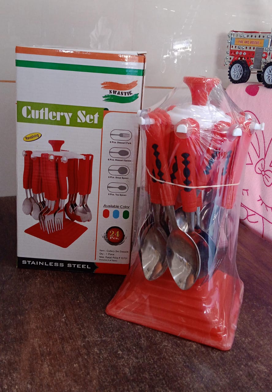 Stainless Steel Cutlery Set with Stand - Set of 24